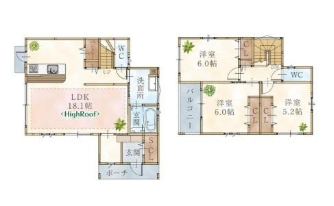 岩出市中島1-7号　新築戸建の間取り