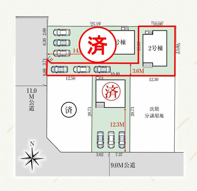 郡山市富田町字前川原　　　２号棟　　　富田小学校、富田中学区の区画図