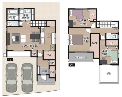 南国市大そねⅥ　5号棟　新築戸建（全5区画）の間取り|5号棟　建物面積　98.12㎡（約29.68坪）（1F　51.75㎡　2F　46.37㎡）