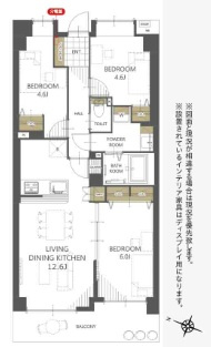 パークハイツ大宮宮原の間取り|【3LDK：66.58㎡】南西向きなので陽当たりが良く、明るいリビング！オートロック付でセキュリティ安心ですね。大切なペットと暮らせるマンション。天井アクセントクロス・間接照明のおしゃれなリビング◎