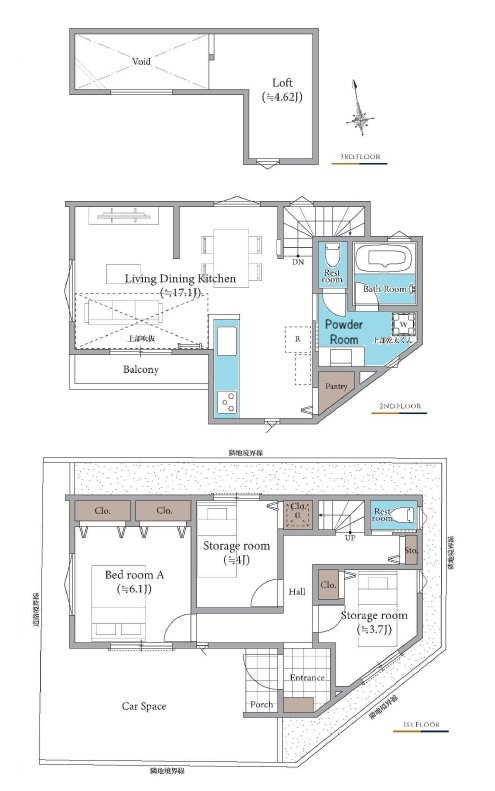 板橋区西台2丁目　　低層エリアの新築戸建限定1棟の間取り|1LDK＋2S、土地面積77.38m2、建物面積78.36m2(備蓄倉庫1.44m2含む)