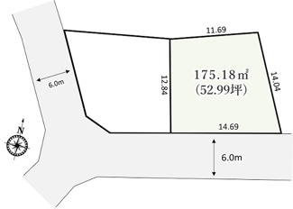 【土地図】 | 蓮田市蓮田５丁目　条件なし売地　南道路53坪