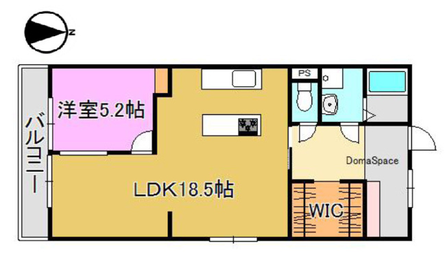 【間取り】 | プレジデント東大阪　第一棟 | 南東角住戸☆お洒落なヴィンテージスタイル、フルリノベーション済み☆LDK約18.5帖！アイランドキッチン☆家具・照明付き☆WICあり♪南向きバルコニー☆バス追炊機能・浴室乾燥機・TVモニターホン完備☆