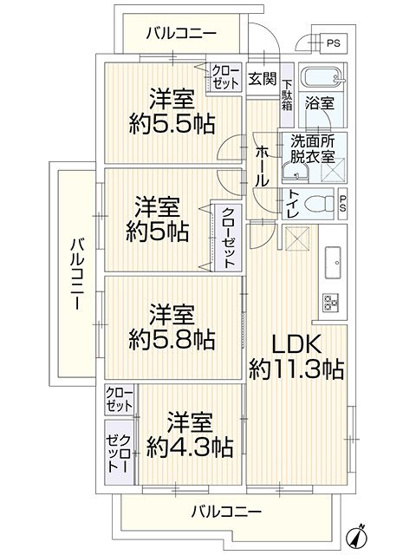 【間取り】 | 老司エクセル15 | 南西角部屋2LDK、リフォーム済みですぐ入居OK【老司小 徒歩5分】【駐車場空き有】