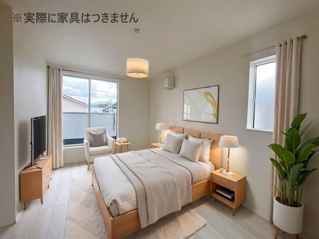 新築戸建・新築建売　玉村町斎田第2期　玉村小学校・玉村中学校の洋室|画像はバーチャルホームステージングの加工による演出で、実際の家具は付きません。