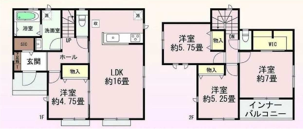 新築　前橋市光が丘町　Heartful　Town　B号棟の間取り|建物面積102.46㎡　全居室南向き♪シューズインクローク・ウォークインクローゼット・各部屋収納付きで便利です！インナーバルコニーなので急な雨でもお洗濯物も安心です。