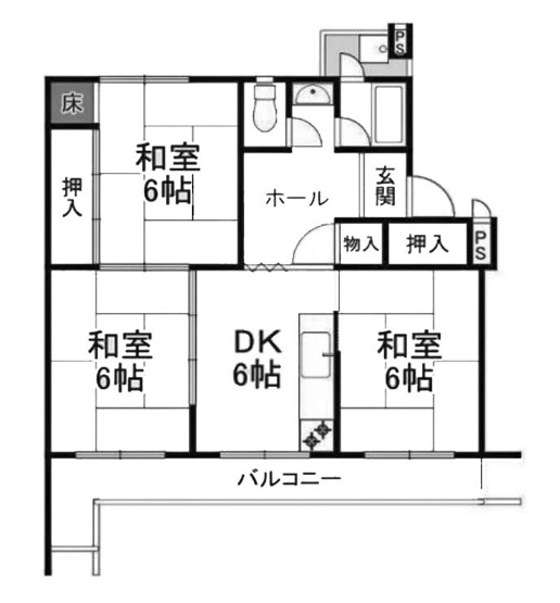 【間取り】 | 円明寺ヶ丘団地Y棟 | 専有面積54.52㎡