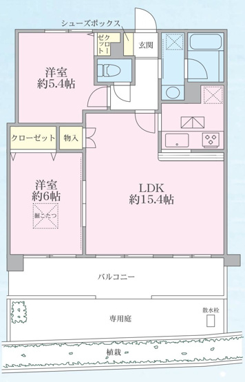 【間取り】 | ライオンズガーデン相模原 | 2LDKは、リビングダイニングキッチンと二つの居室がある間取りでございます。夫婦や小さなお子さんのいるご家庭に特におすすめで、リビングで家族団らんを楽しみつつ、個室でプライベートな時間も確保できます。