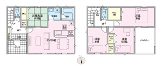 【間取り】 | 甲斐市中下条 新築全2棟 2号棟 敷地広々80坪・車並列3台 | 建物面積：98.58㎡　４LDK