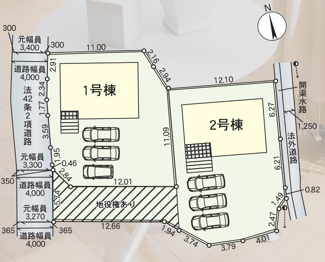 【区画図】 | 甲斐市中下条 新築全2棟 2号棟 敷地広々80坪・車並列3台 | ２号棟区画図