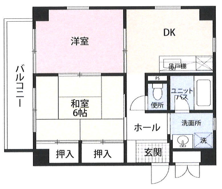 トータロー習志野ビルの間取り|広いＤＫの２ＤＫです