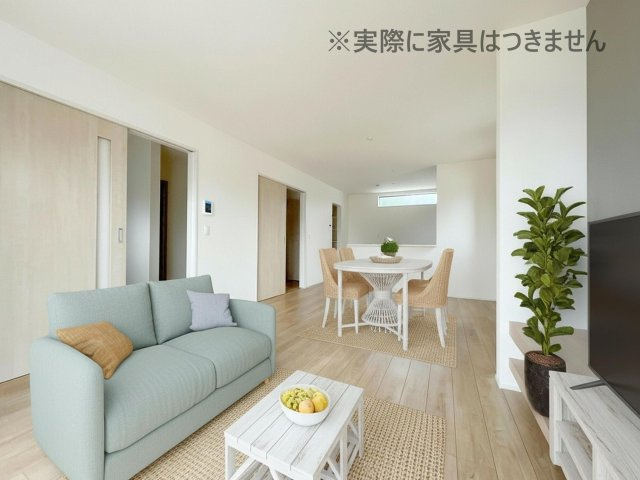 新築戸建・新築建売　郡山市東山1丁目1期　守山小・守山中の居間・リビング|画像はバーチャルホームステージングの加工による演出で、実際の家具は付きません。