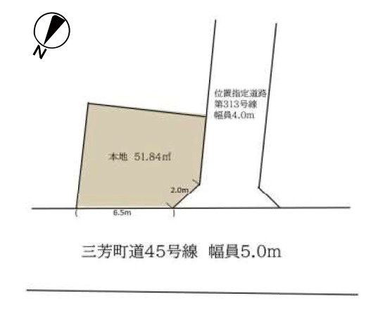中古/入間郡三芳町北永井の区画図|北西角地で陽当たり良好