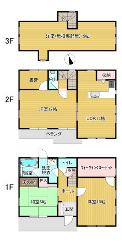 黒髪町一戸建（3階建5LDK）の間取り