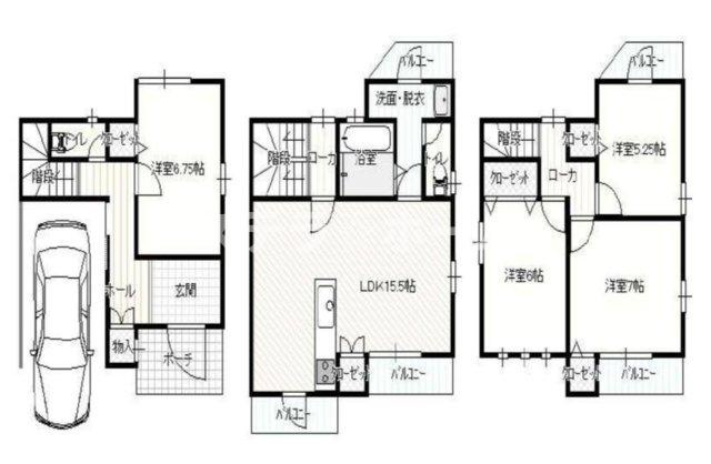菅原2 中古戸建の間取り|４LDKの車庫つき戸建です