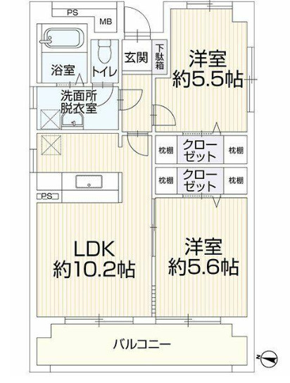 小倉スカイマンション天神島の間取り|２LDKのお部屋です