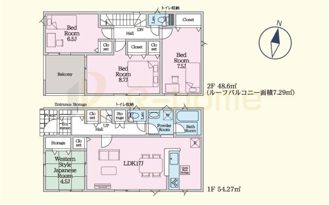 常陸太田市増井町第1　新築戸建て　1号棟の間取り|4LDK＋全居室収納、土地面積193.39m2、建物面積102.87m2