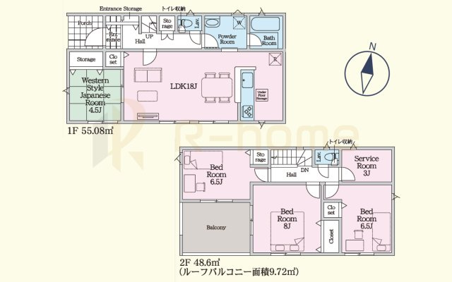 常陸太田市増井町第1　新築戸建て　2号棟の間取り|4LDK＋サービスルーム、土地面積215.71m2、建物面積103.68m2