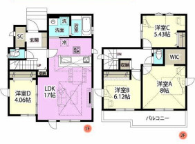 越谷市東越谷2丁目 新築分譲住宅 全2棟 2号棟の間取り