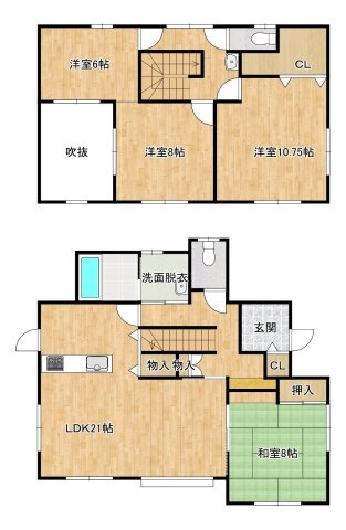 双葉郡富岡町本岡字新夜ノ森 中古住宅 4LDK 陽当たり良好！ 不動産プラスの間取り|4LDKの住宅です。和室1部屋と洋室3部屋のバランスの良い住宅です。駐車場は並列2台分あります。