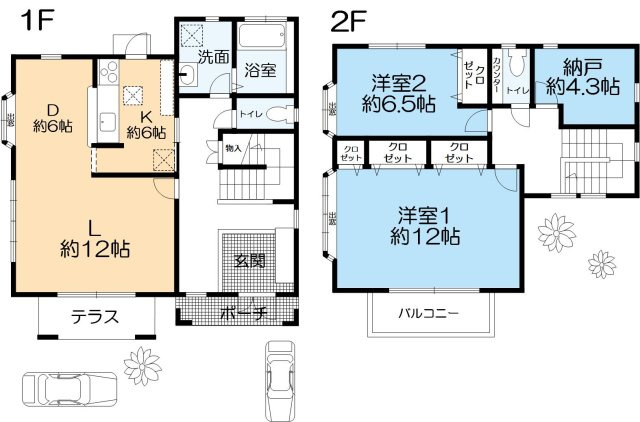 菖蒲が丘1丁目の間取り|2LDK+S（納戸）
土地面積：296.39㎡（約89.65坪）延床面積：125.87㎡（約38.07坪）