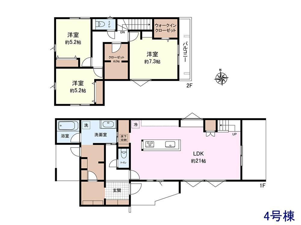 【Ville Clair】若葉町－立川106期-全８棟の間取り|〇本物件【４号棟】の間取・平面図です〇　敷地面積:　206.50㎡　建物面積:107.46㎡　別の号棟の間取図もございますので、お問合せ下さい