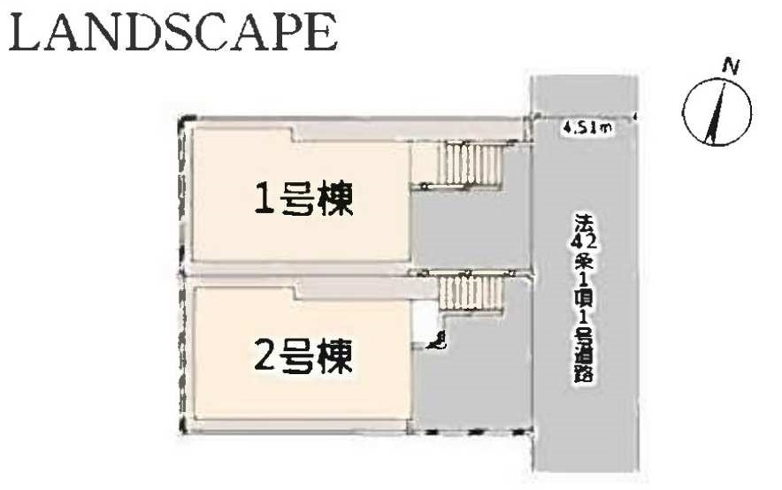 【横浜市南区永田台23-3全2棟新築戸建て】★仲介手数料無料★（永田台小学校・永田中学校）の区画図|全2棟の整った分譲地。道路との高低差を活かしたプライバシー性の高い配置で、ゆったりとした暮らしを演出します。