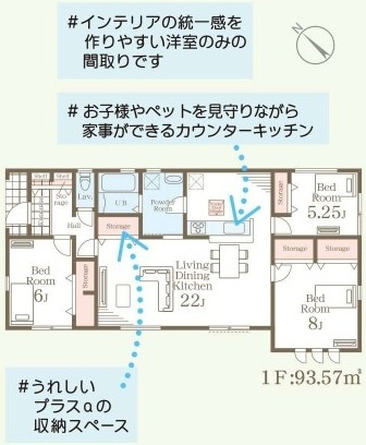 第1　土浦市木田余東台　新築戸建て　2号棟の間取り|実際の空間の広さや陽当たり、風通しなどは現地でご確認できます♪