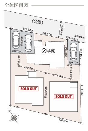 藤沢市辻堂６丁目　新築戸建　全3棟の区画図|対象2号棟