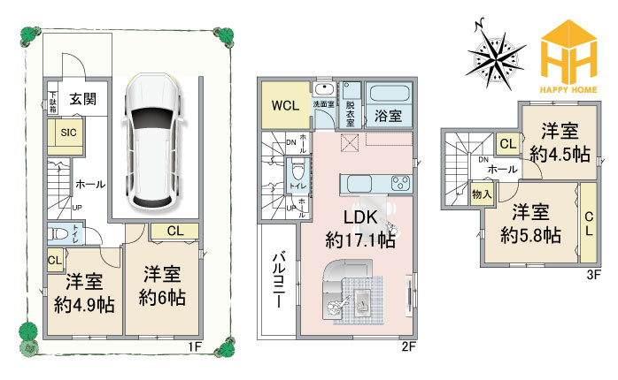 尼崎市大庄中通1丁目建築条件付き土地の参考プラン|建物プラン例（A号地）建物価格1870万円、建物面積101.34㎡