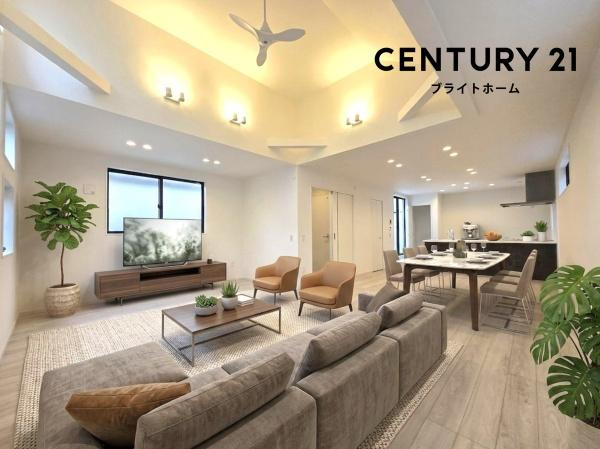 川崎市川崎区鋼管通３丁目の新築一戸建の居間・リビング|窓からは明るい光が差し込みます！
電気をつけなくても明るいです。
※家具等はＣＧでの参考レイアウトです。