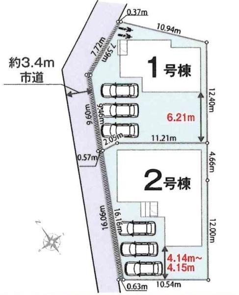 西尾市宮町01期　全2棟・1号棟の区画図