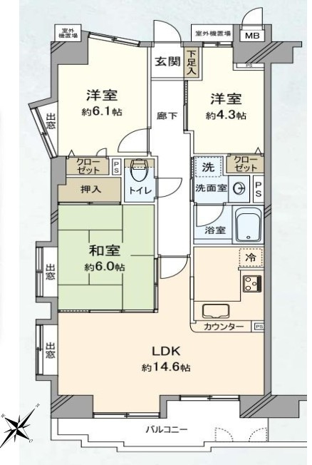 朝日パリオ入間市　中古マンション　5階の間取り|2026/5/23撮影