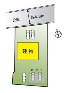 【区画図】 | 山梨市上栗原 平成25年築中古戸建 リフォ済 敷地128坪 | 敷地128坪　カースペース多数　広々お庭