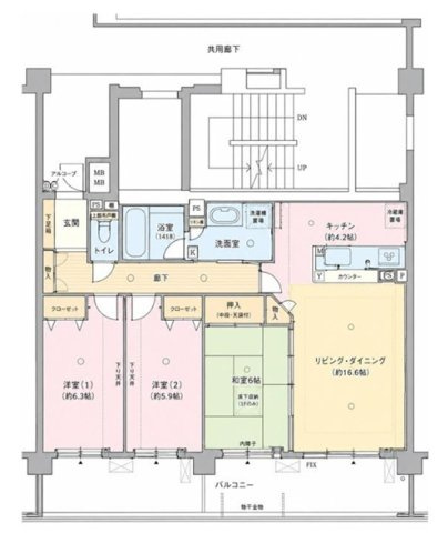 ジオ甲東園ネクサスの間取り|大きな窓からたっぷりと陽光が注がれる明るい空間。家族の成長に対応できる永住仕様の間取り。
