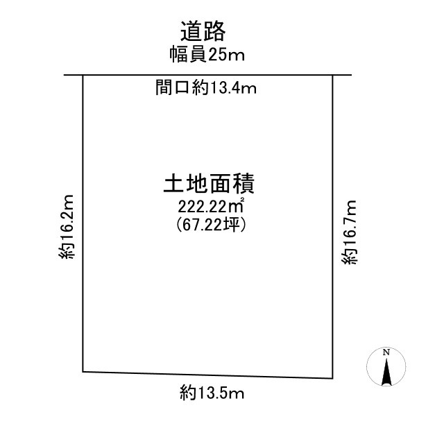 一宮市大宮三丁目土地の土地図|土地面積222.22㎡ 北側に道路がある土地になります。
