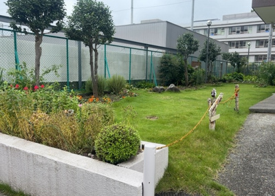 【中庭】 | 八王子サニーハイツ | 中庭（パティオ）とは、一つの建築物の内部に設けられた、壁などで囲われている庭のことを指します。コの字型、ロの字型が主流ですが、L字型の中庭もあります。最近では、インテリア性の高さからも人気があります。