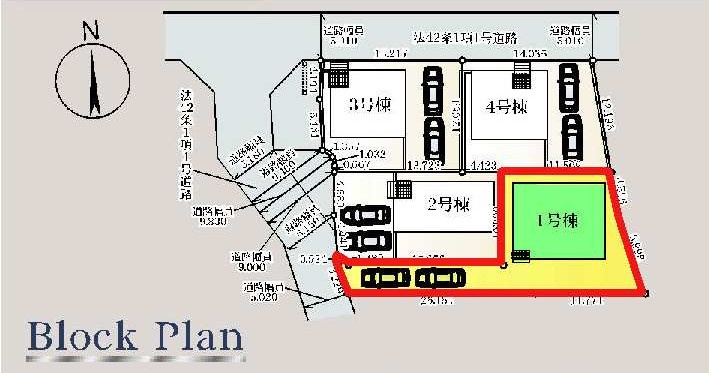 新築　前橋市稲荷新田町第3　クレイドルガーデン　1号棟の区画図|1号棟　区画図　西側接道幅員約5ｍ

