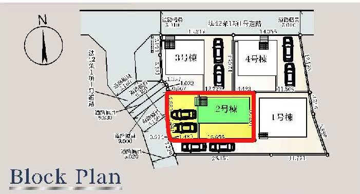 新築　前橋市稲荷新田町第3　クレイドルガーデン　2号棟の区画図|2号棟　区画図　西側接道幅員約5ｍ
