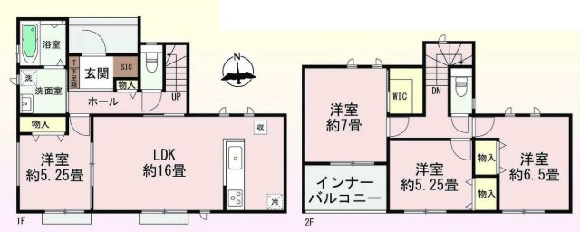 新築　前橋市上新田町　Heartful　Town　A号棟の間取り|建物面103.92㎡　全居室南向き♪シューズインクローク・ウォークインクローゼット・各部屋収納付きで便利です！インナーバルコニーなので急な雨でもお洗濯物も安心です。