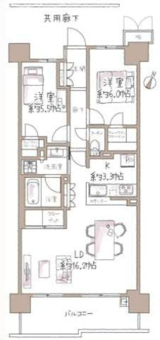 【間取り】 | プレミスト高尾サクラシティ　エアリーコート | 2LDKは、リビングダイニングキッチンと二つの居室がある間取りでございます。夫婦や小さなお子さんのいるご家庭に特におすすめで、リビングで家族団らんを楽しみつつ、個室でプライベートな時間も確保できます。