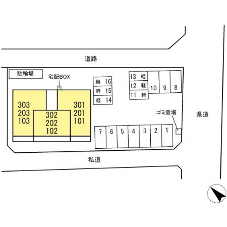 熊本市東区下南部１丁目のアパートの区画図