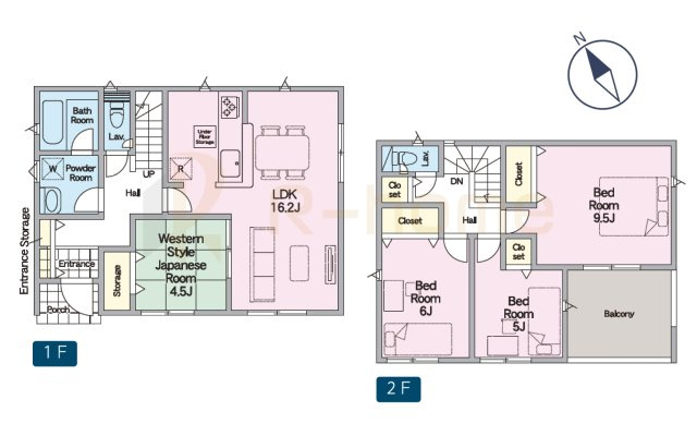 那珂市杉第3　新築戸建て　2号棟の間取り|4LDK＋全居室収納、土地面積198.40m2、建物面積97.59m2