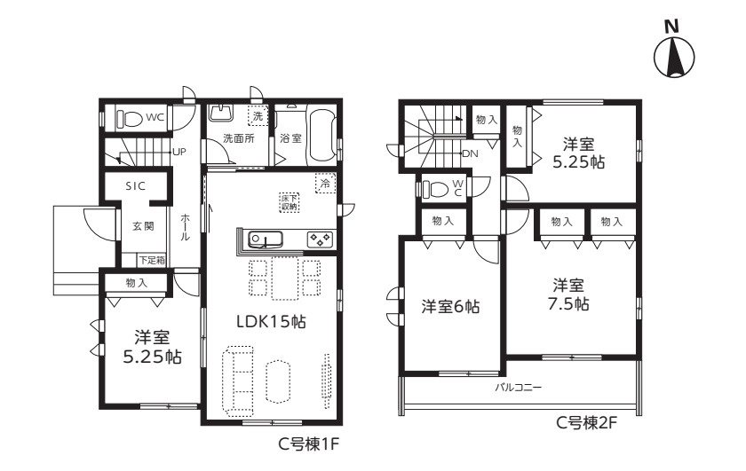 さいたま市西区三橋　第2期　新築一戸建て　ハートフルタウン　Cの間取り|【全4棟・C号棟】さいたま市西区三橋　第2期　新築一戸建て　ハートフルタウン　C・4LDK・土地面積117.52m2・建物面積96.87m2