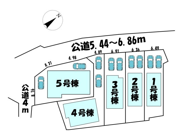 【同施工物件ご案内可能】刈谷市井ケ谷町中切　全5棟の区画図|全体区画数｜全5棟
◆駐車2台可能！(但し、車種による)
◆閑静な住宅街です♪
◎まずは、お気軽にお問い合わせください。現地を案内しながら周辺環境も見て頂けます。　　　　　　　　　　　　　　　　　　　