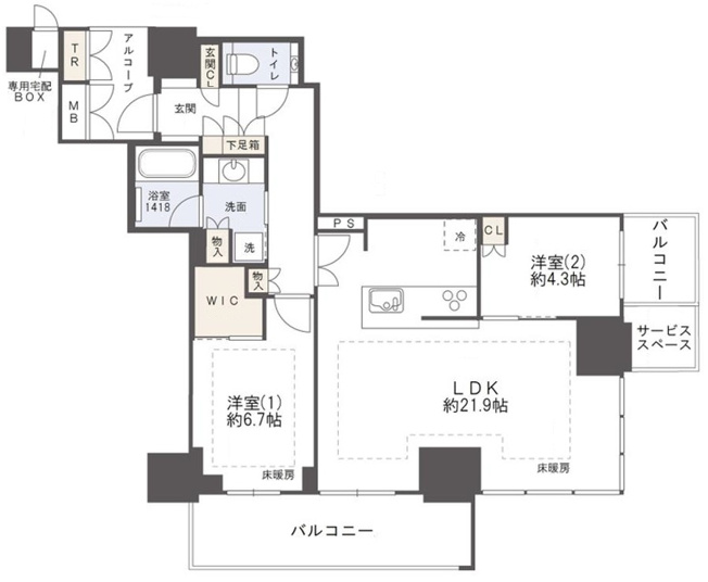 【間取り】 | ジオタワー大阪十三 | 令和８年１月建築・39階建20階部分・角部屋・ペット飼育可