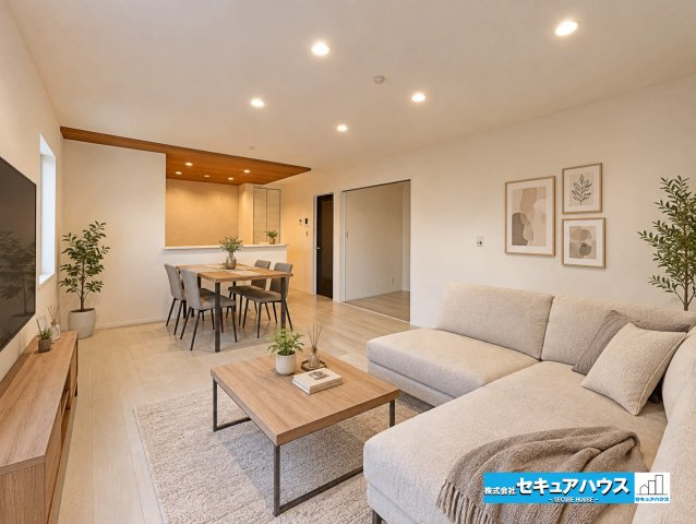 【本日ご案内可能】刈谷市井ケ谷町中切　全5棟の居間・リビング|【リビング家具を配置したイメージ図】
◆広々としたリビングにはダイニングテーブルや大きなソファを配置することができます。シンプルなデザインのため好きなテイストの空間をつくることができます。　　　　　　
