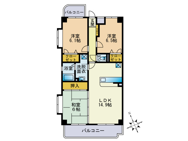 福岡市東区若宮４丁目の賃貸マンションの間取り