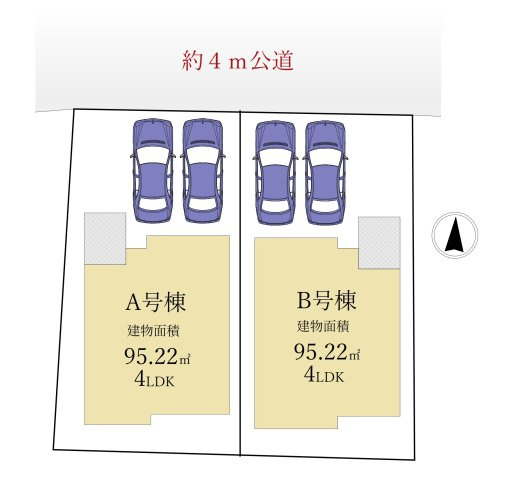 練馬区谷原5丁目 全2棟 B号棟の区画図|約4ｍ公道に面した全2棟
整形地です