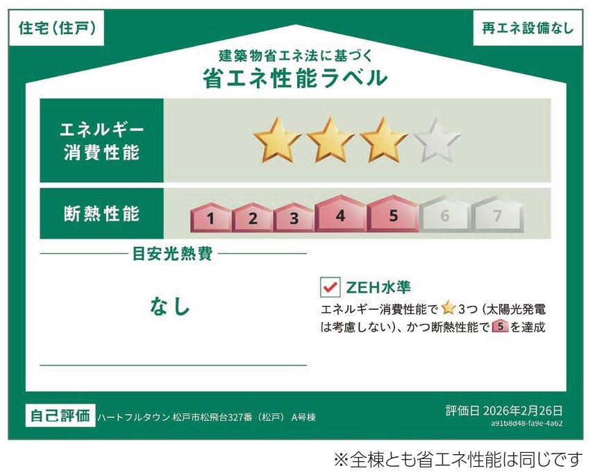 松戸市松飛台新築戸建の省エネ性能ラベル|省エネ性能ラベル・ZEH水準